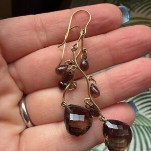 14k Gold Smoky Quartz Drop Earrings - Elegant Brown Teardrops